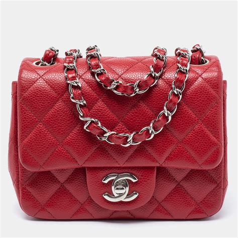 chanel mini square red caviar